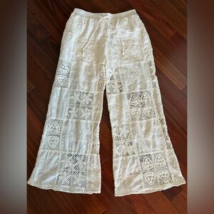 Altar'd State Pants Women's Medium White Crocheted Open Lace Lined Top Wide Leg